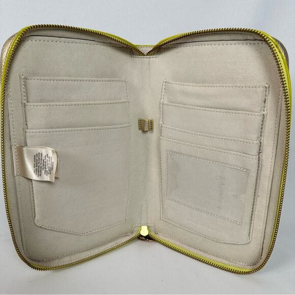 Anthropologie Gold Metallic Clutch Zip Around Closure Planner Wallet 9X6 - Picture 8 of 12